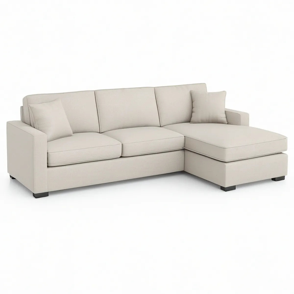 Beige Right-Facing Sectional Sofa with Chaise, Black Feet, 110.2 x 63.0 x 33.1 in