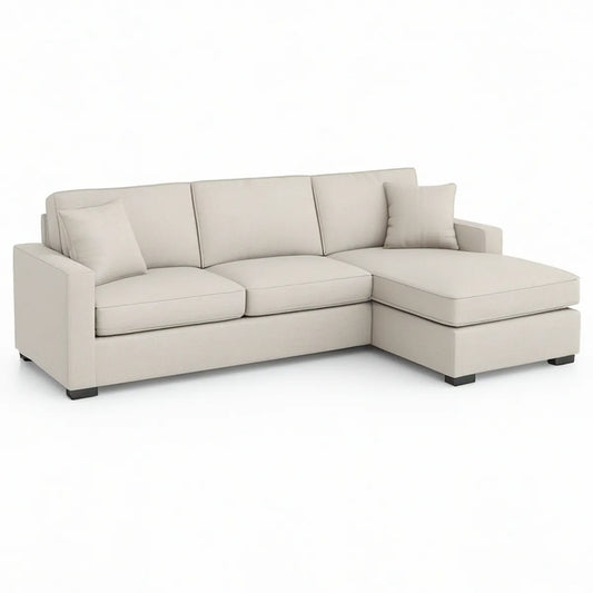 Beige Right-Facing Sectional Sofa with Chaise, Black Feet, 110.2 x 63.0 x 33.1 in