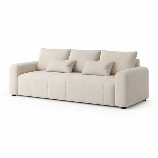 3-Seat Curved Sofa, Ivory Polyester Boucle Upholstery, 87 in W x 39 in D x 34 in H