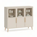 Mid-Century Modern Cream MDF Storage Cabinet with Tempered Glass Doors, 47.2 in W x 15.7 in D x 47.2 in H