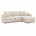 Cream Polyester L-Shaped Sofa with Right-Facing Chaise and Brown Legs, 101.2 x 64.6 x 33.5 in