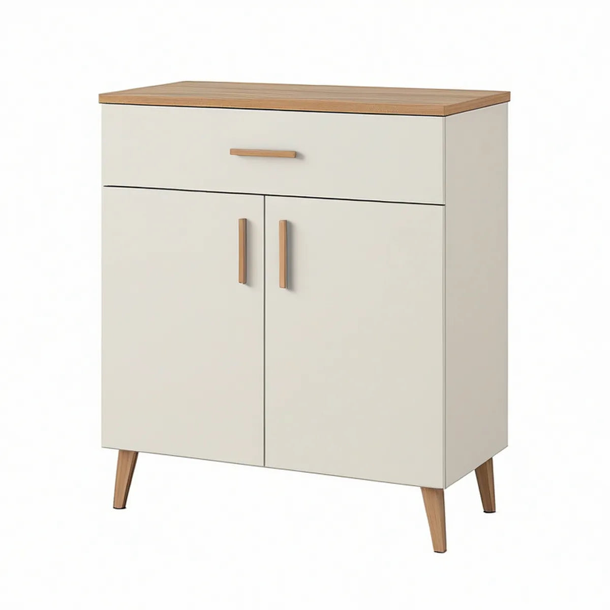 Sideboard Storage Cabinet with Drawer and 2 Doors, 31.5 x 15.7 x 39.4 Inches, Ivory/Natural Oak