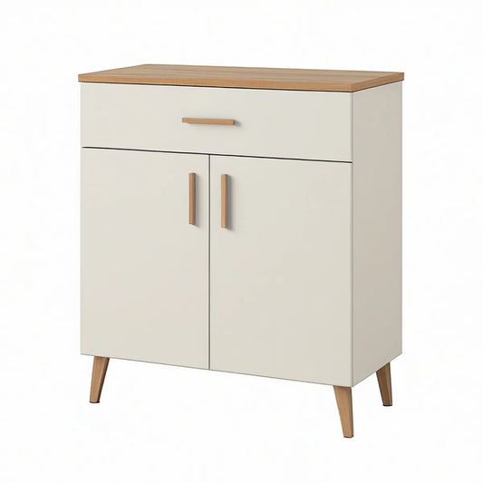 Sideboard Storage Cabinet with Drawer and 2 Doors, 31.5 x 15.7 x 39.4 Inches, Ivory/Natural Oak