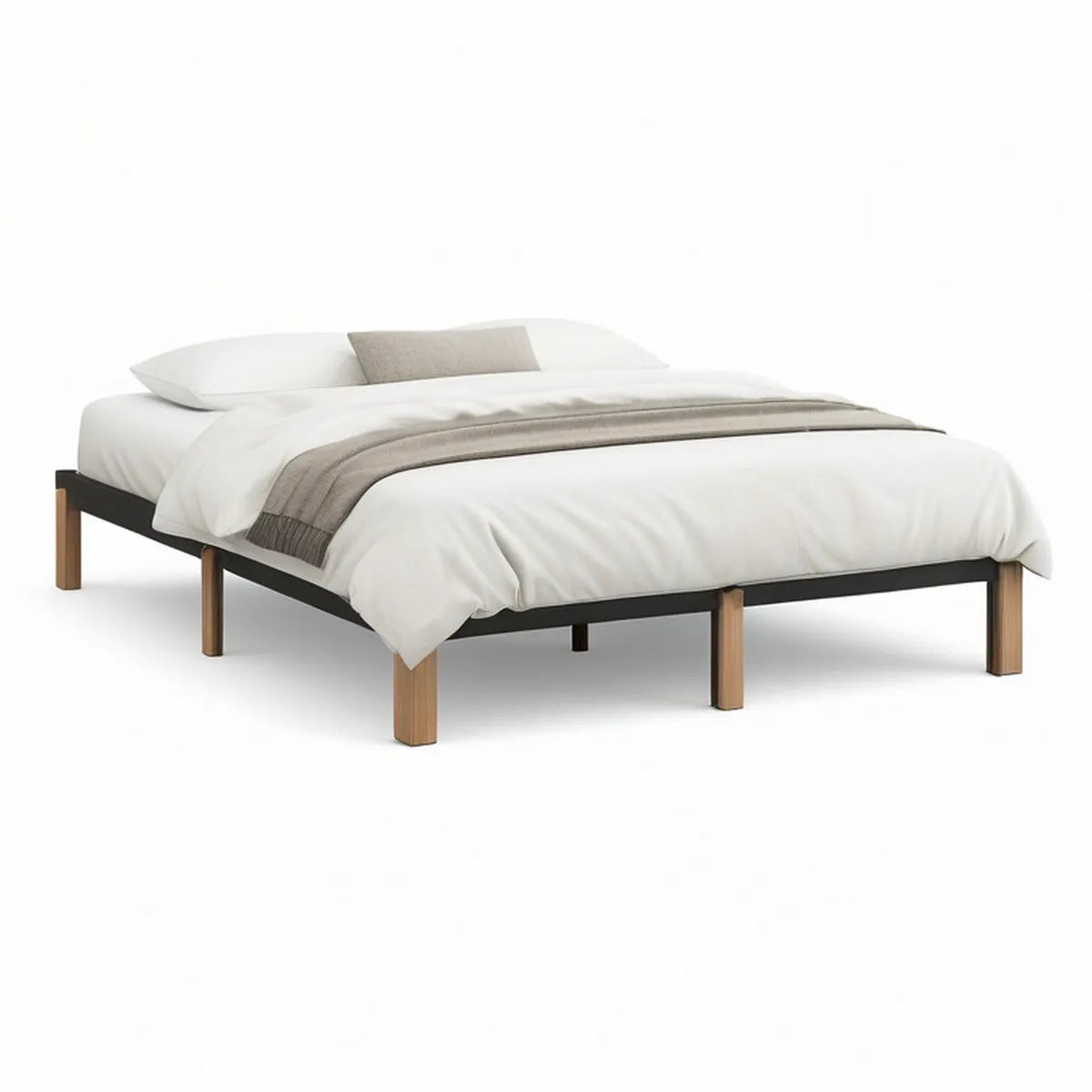 Queen Platform Bed Frame, 81.5 x 61.5 x 14 in, Black/Natural
