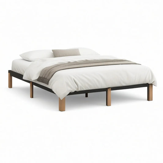Queen Platform Bed Frame, 81.5 x 61.5 x 14 in, Black/Natural