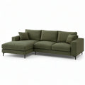 Olive Green L-Shaped Sectional with Left-Facing Chaise, 112 x 65 x 34 in.