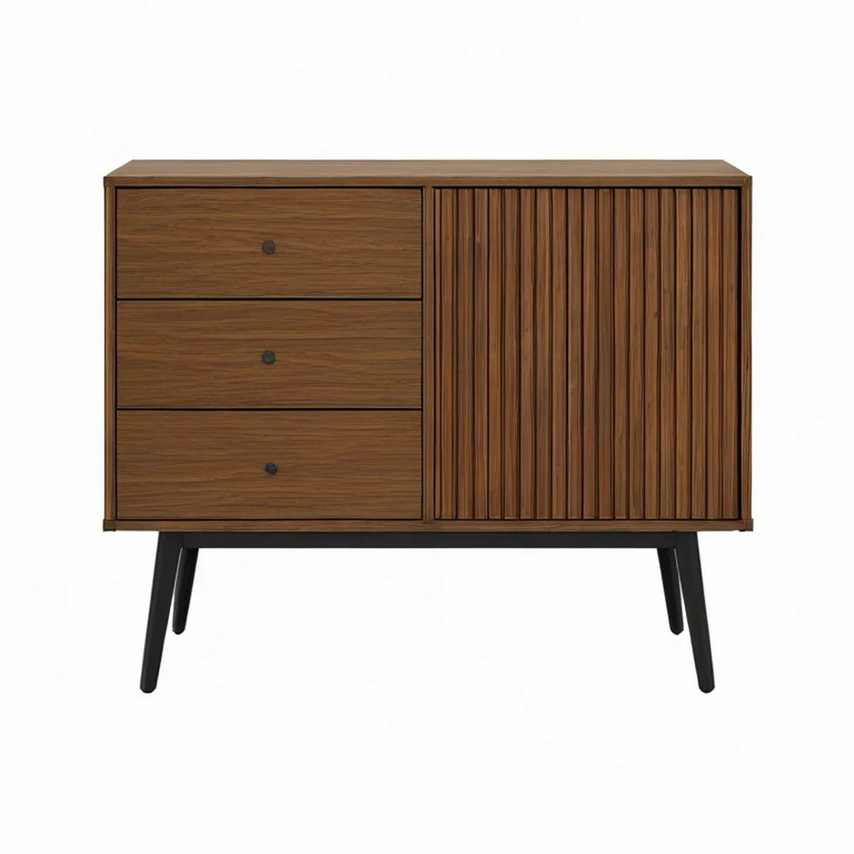 Walnut Brown and Black 47.24 x 15.75 x 31.50 in 3-Drawer Cabinet with Slatted Door