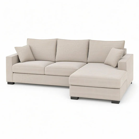 Right-Facing Beige Sectional Sofa with Chaise, 90 x 64 x 34 in.
