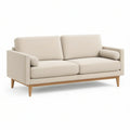 2-Seat Cream Polyester Upholstered Sofa with Natural Brown Rubberwood Legs, 63 x 35 x 34 in