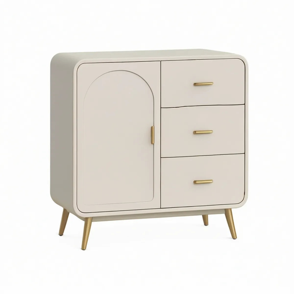 Cream and Gold 3-Drawer Storage Cabinet with Door, 31.5 x 15.7 x 35.4 in