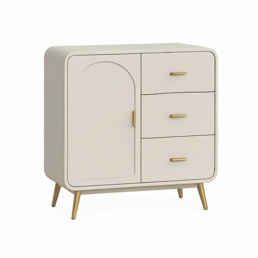 Cream and Gold 3-Drawer Storage Cabinet with Door, 31.5 x 15.7 x 35.4 in
