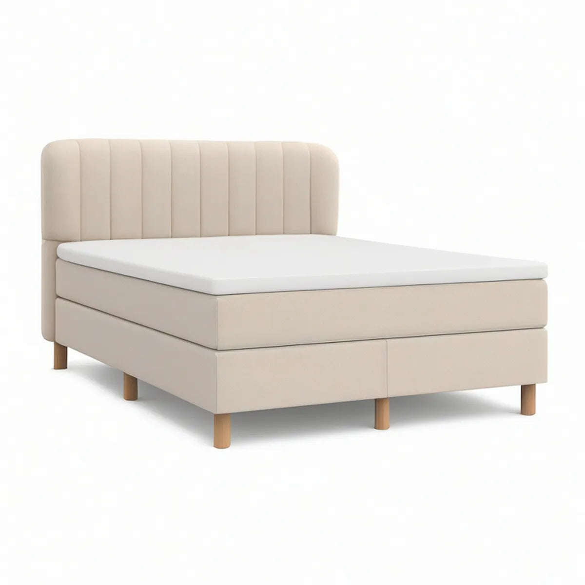 Queen Upholstered Platform Bed Frame, 83 x 64 x 46 in, Cream with Natural Wood Legs