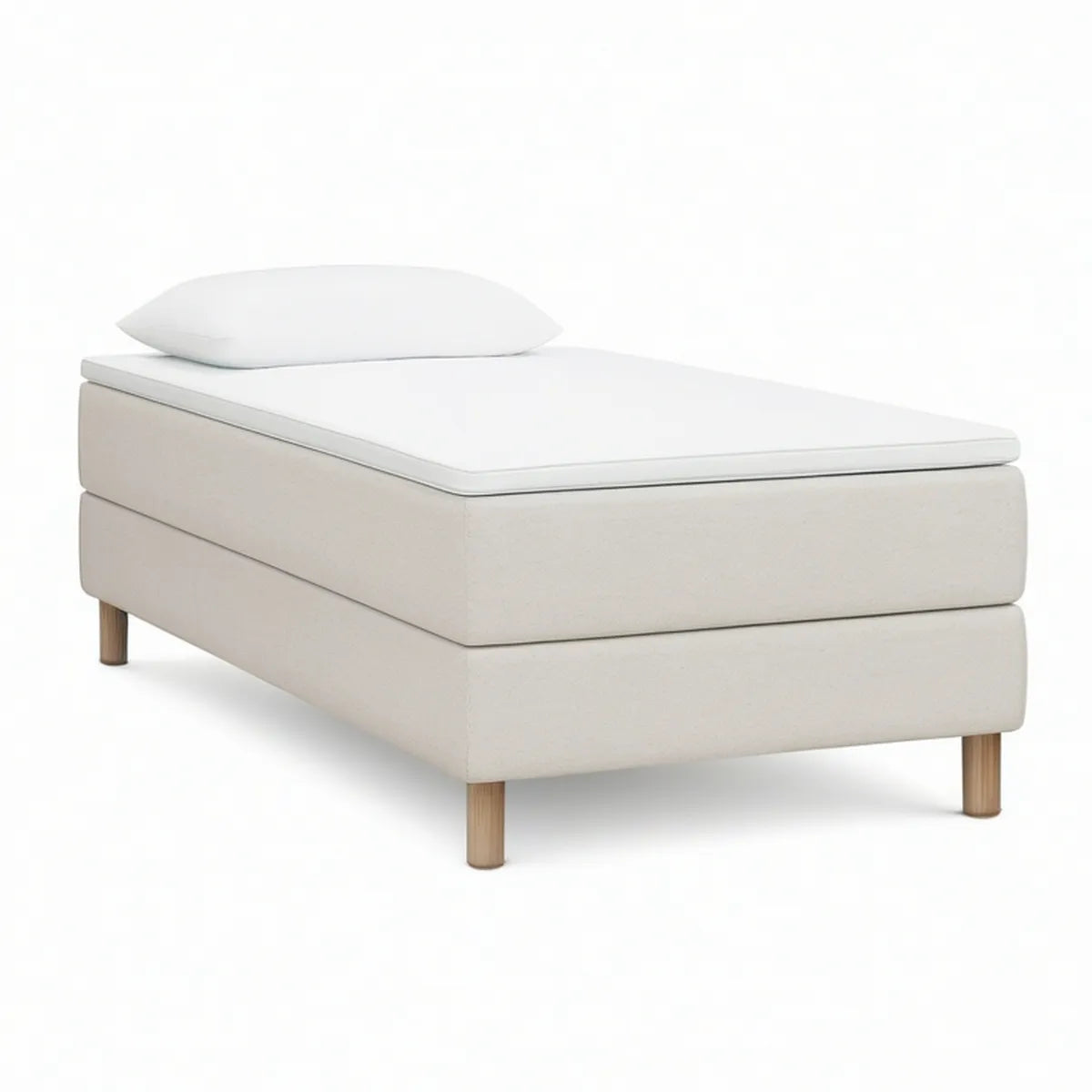 Twin Size Upholstered Platform Bed Frame, Beige/White, 75 x 39 x 16 in