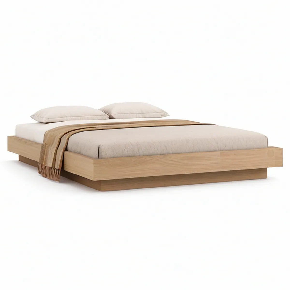 Queen Low-Profile Platform Bed Frame, Natural Oak, 85 x 64 x 14 in, Fits 80 x 60 in Mattress