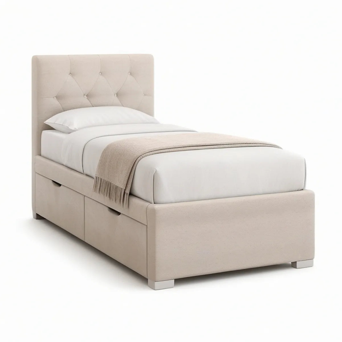 Beige Twin Upholstered Storage Bed Frame with Tufted Headboard, 80 in L x 42 in W x 50 in H
