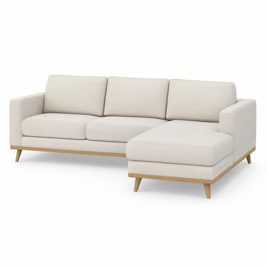 Cream Polyester L-Shaped Sectional Sofa with Right-Facing Chaise, 102.4 x 63 x 33.5 in