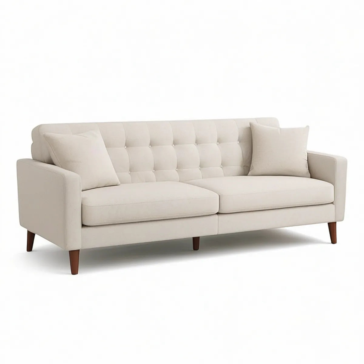 3-Seat Tufted Cream Polyester Upholstered Seating, 84 x 34 x 34 in