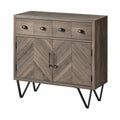 47.2 x 15.7 x 35.4 in Gray Brown Engineered Wood Sideboard with 4 Drawers, 3 Chevron Doors and Black Steel Legs